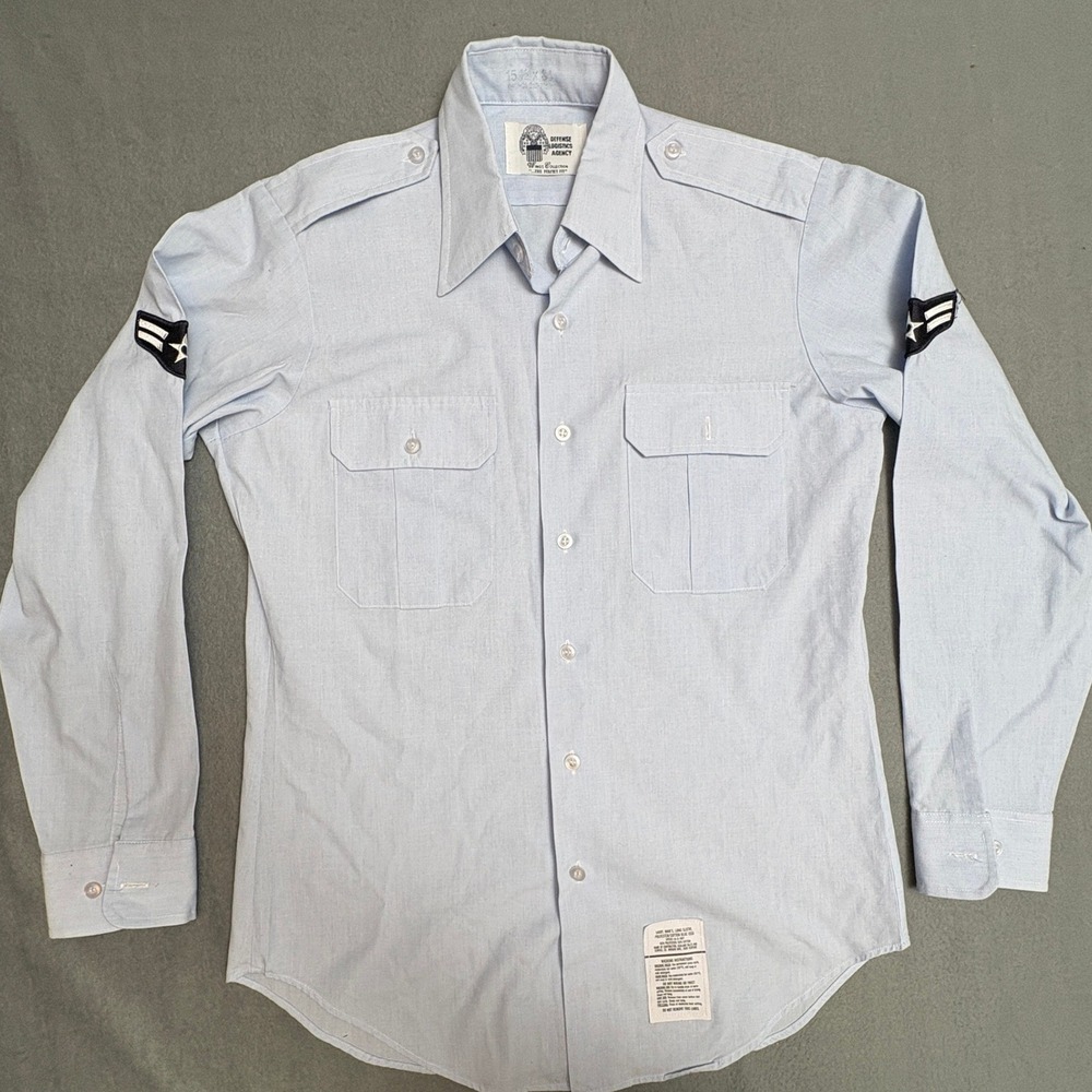 Defense‎ Logistics Agency Blue 1550 Military Uniform Shirt Airman Rank 15.5x34